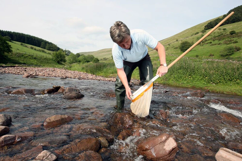 Professor Steve Ormerod conducting field work in river