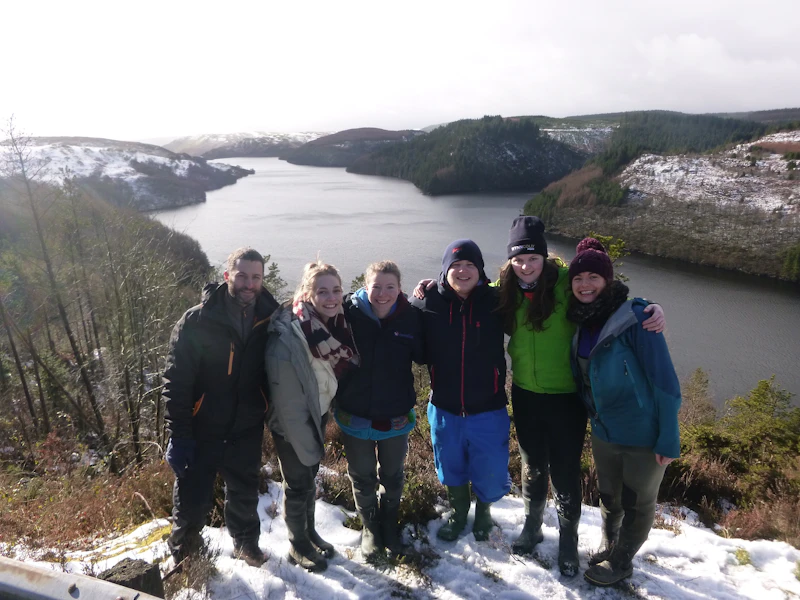 Team of students with Llyn Brianne reservior in background