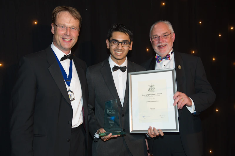 Syed accepting his award at the ICE Awards Dinner.