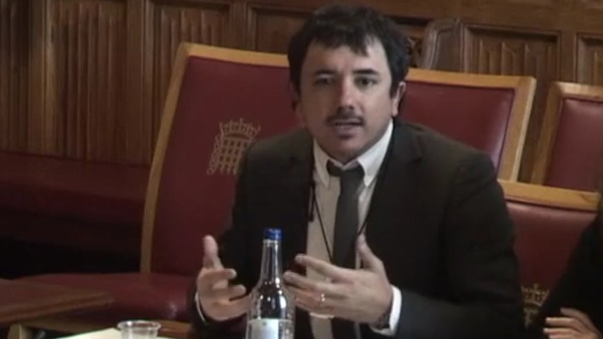 Dr Andrea Calderaro speaking at the House of Lords International Relations Committee.