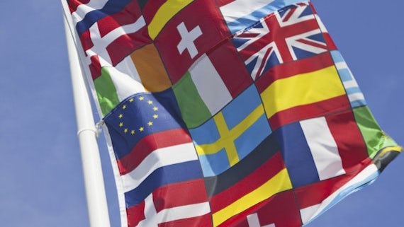 A flag consisting of multiple European flags