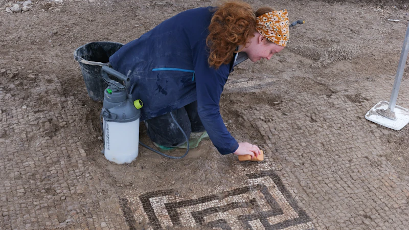 A woman unearthing an ancient mosaic