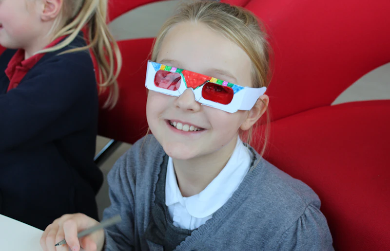 Old Castle pupil with red filter glasses