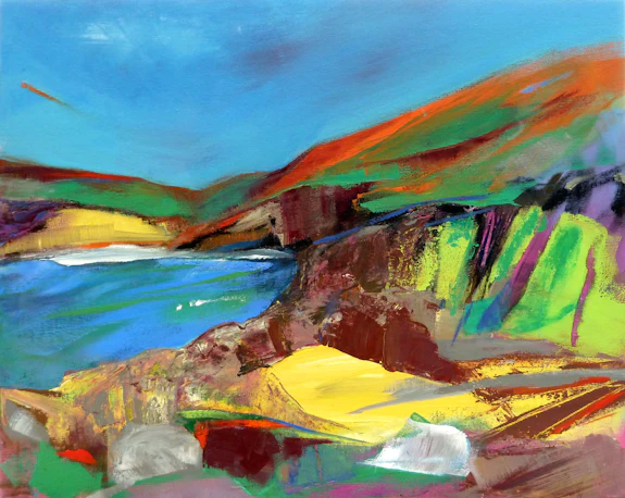Painting of a boat cove by Ria Poole