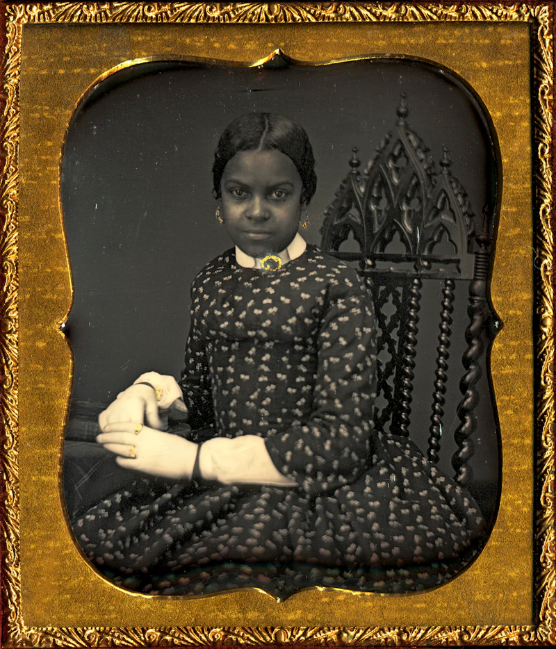 African American woman wearing white gloves, ca. 1855