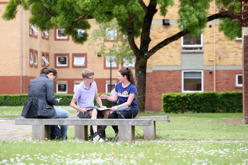 Outside seating and green spaces at Talybont North