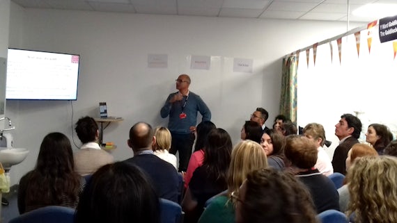 Prof Peter Ghazal introducing the audience to the Sepsis Engagement Centre.