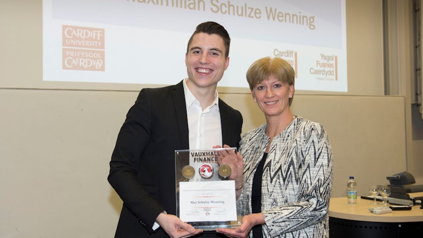 Maximilian Schulze Wenning receiving his Vauxhall Finance Award of Excellence