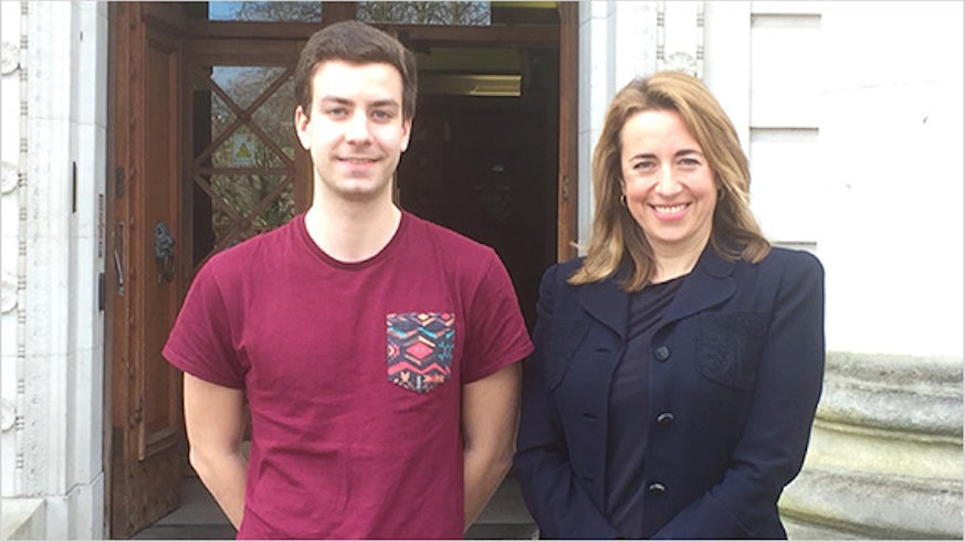Cardiff student Niko Kommenda and The Guardian’s editor-in-chief Katherine Viner