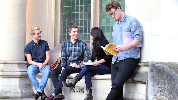 Postgraduate students outside the Engineering Building
