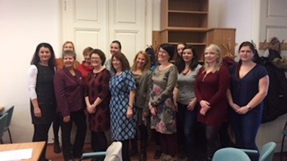 Representatives from the Czech Midwives Association, Prof Billie Hunter and Lynn Lynch MBE Cardiff University 
