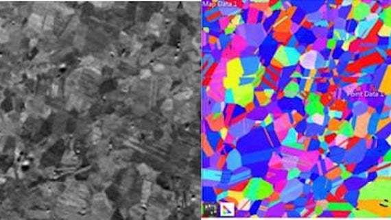 Electron Backscatter diffraction of stainless steel surface for crystallite size and phase analysis.