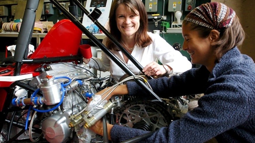 Professor Karen Holford with a fellow female engineer