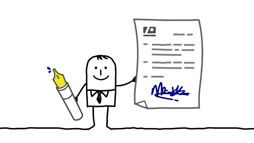 Cartoon person holding document