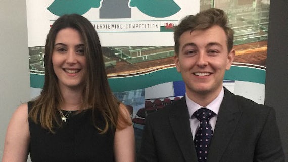 Law students Eleanor Murphy and Jonathan Adcroft who competed in this year's Client Interviewing Competition.
