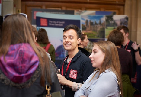 Current student talking to Open Day visitors