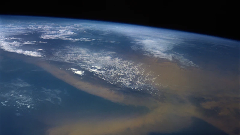 An image of a dust storm on Earth captured by a space satellite.